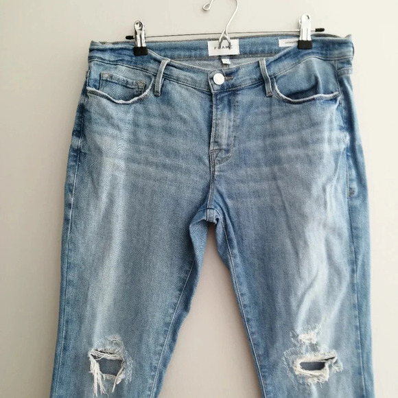 Frame Le Garçon Crop Boyfriend Straight Leg Jeans in Cebu Rips 29 - Picture 5 of 16